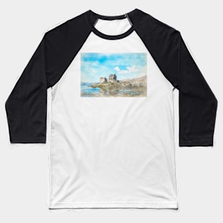 Eilean Donan Castle Watercolour Baseball T-Shirt